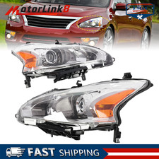 Chrome Headlights Assembly Pair For 2013-2015 Nissan Altima Sedan Amber Halogen