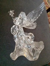Vntg Pair Angels Table Top Free Stand  Christmas Tree Toppers Clear Acrylic 9"