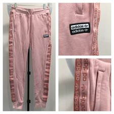 ADIDAS Womens sz Small Pink Logo Print Firebird Drawstring Pull On Jogger Pant