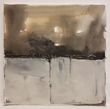 No.661-Haar/Original Abstract Minimal Landscape Painting By K.A.Davis