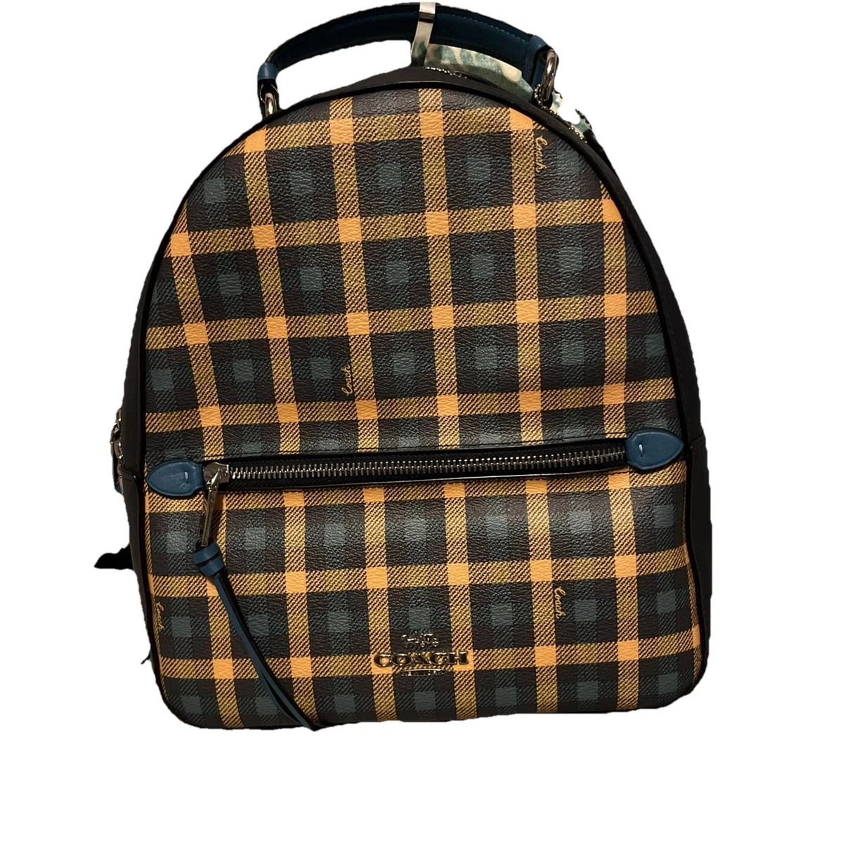 Coach Multicolor Plaid Signature Backpack with Gold Accents Coach Court Backpack In Signature Canvas With Hunting  main image 2