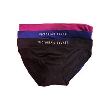 Victoria's Secret Bikini Panties 3 Pack Black Blue Purple M Stretch Logo