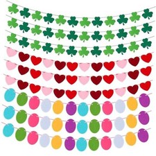9 Sets Felt Valentines Heart Garland DIY Hearts St. Patrick's Day Shamrock
