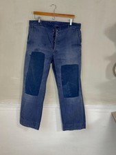 37 French Vintage blue workwear pants trousers distressed Patched mends repairs