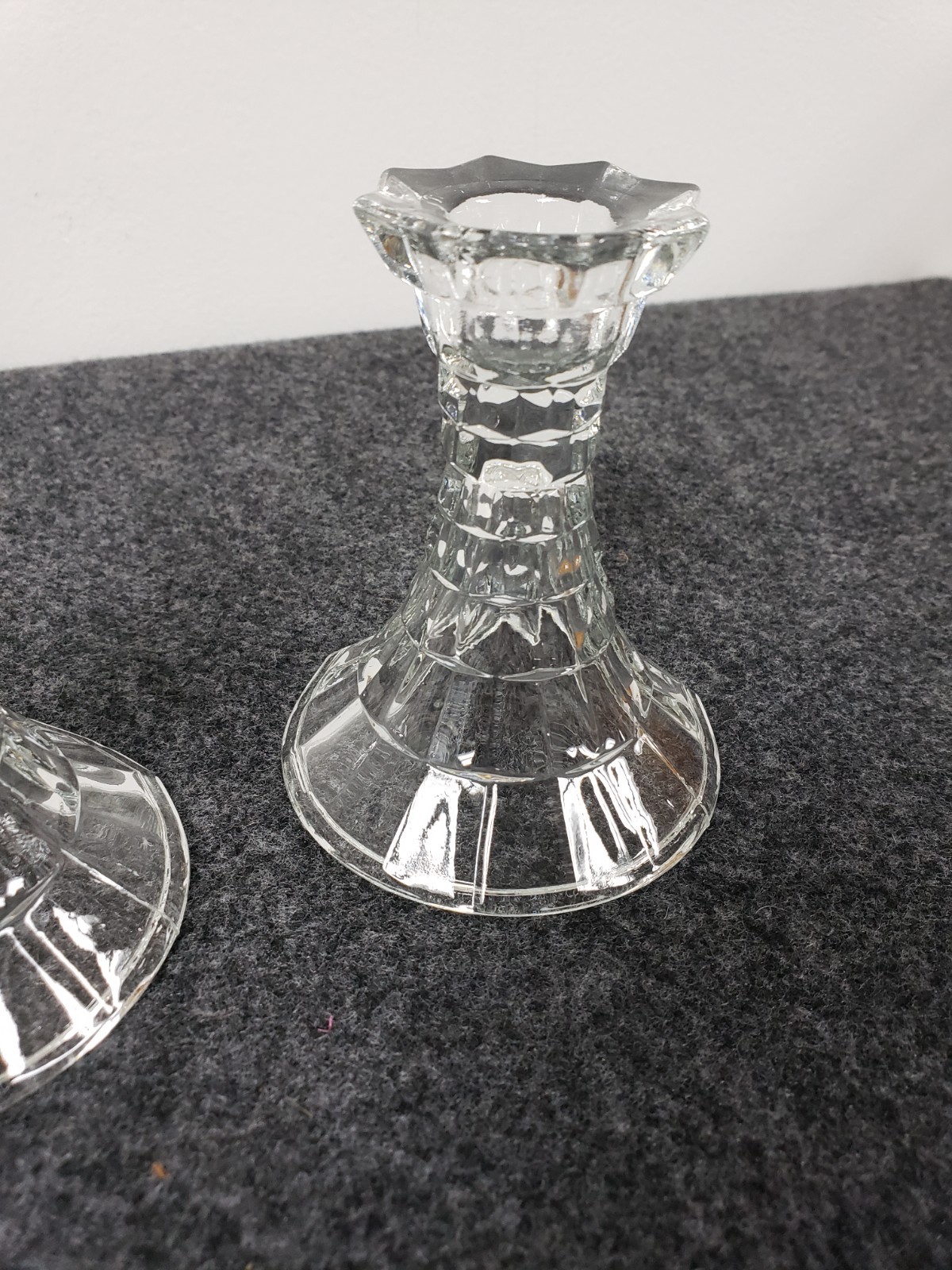 2 Vintage Homco Home Interiors Clear Glass Taper Candle Holders 4in  Lady Love
