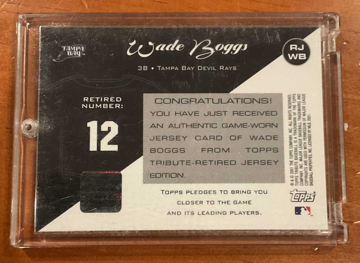 2001 Topps Tribute Wade Boggs Tampa Bay Rays Game Used Relic Jersey card RJ-WB view 2