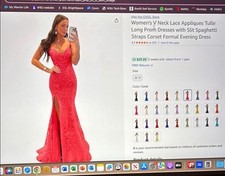 Women’s Long Mermaid Beads Coral Prom Dress Size 8