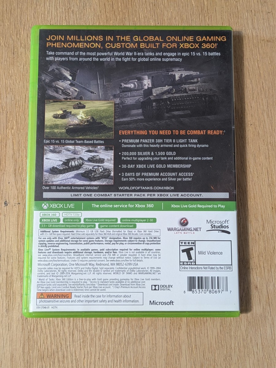World Of Tanks - Microsoft Xbox 360, Manual, War Video Game, Good