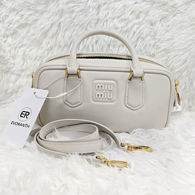 Miu Miu White Logo Embossed Leather Top Handle Crossbody Bag | eBay
