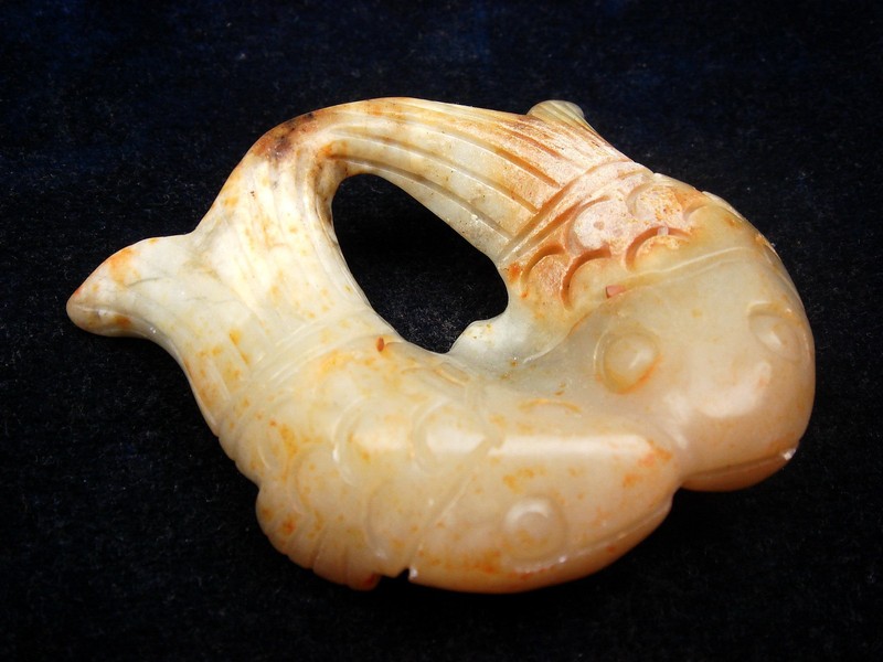 Old Nephrite Jade Stone Carved Sculpture Ancient Double Lucky Fish #09182505