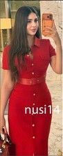 ZARA NEW WOMAN BELTED MIDI DRESS RED XS-XL 4387/259/600