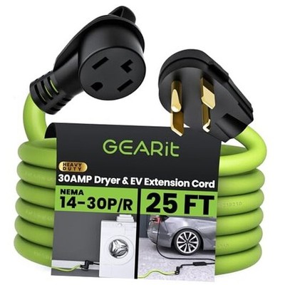 30-Amp 4-Prong Extension Cord for Dryer and EV () 125/250-Volt, 25 Feet Green
