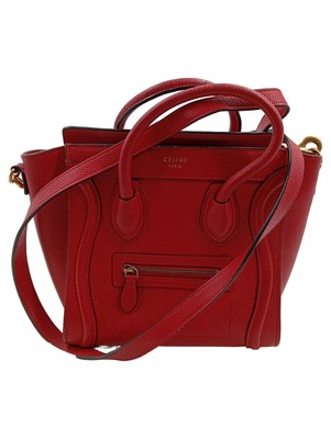 CELINE Micro Luggage Tote Henkeltasche Damen Leder Rot Mittel 28x21cm