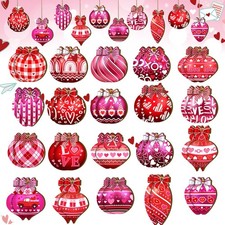 40 Pcs Valentine's Day Heart Wooden Hanging Ornaments Valentines Wood Slices Lov