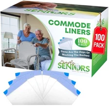 Commode Liners - 100 Strong Portable Toilet Bags - Easy To Use Bedside