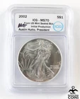 2002 USA Silver Eagle 1oz Coin ICG MS70 From Sealed Mint Box Signed Austin Hutto