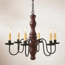 Gettysburg 6 Arm Wood Chandelier in Americana Red. Country Chandelier