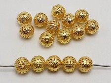200 Golden Plated Metal Round Filigree Spacer Beads 8mm Jewelry Findings