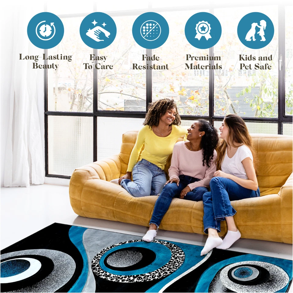 Premium Hand Carved Thick Plush Pile Modern Abstract Contemporary Geometric Rug - Image 2 of 4