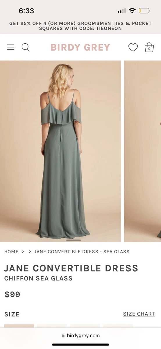 birdy grey Bridesmaid Dress- Chiffon Sea Glass convertible dress Size Small