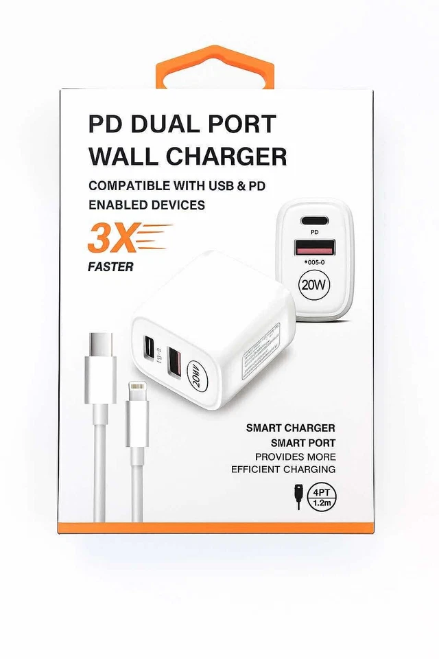 Зарядное устройство настенное быстрое 20 Вт PD два порта и адаптер USB-C для iPhone и iPad - Изображение 4 из 4