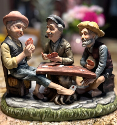 Capodimonte Old Men Playing Poker Cards - ''Cheaters'' Porcelain Figurine