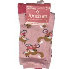 Juncture Women Crew Fox And Stripe Print 2 Pair Multicolor Size 5-9