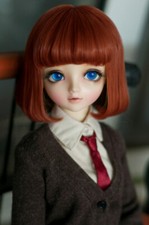 1/6 6-7" 15-17cm Bjd Doll Hair Wig Short Red Brown Chestnut Bob Neat Bangs Ends