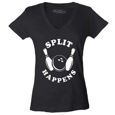 Split Happens Bowling Women's V-Neck Shirt Bowler Tee