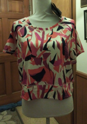 JD J. Dow Fitness Top Activewear 2X Multicolor Short Sleeve Stretchy 19'' Lg 010A