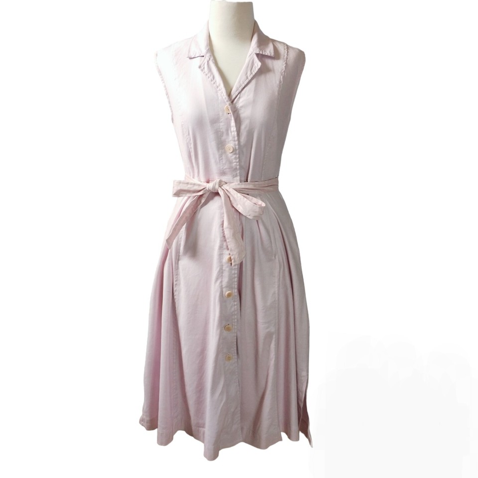 Trenery Women Size 8 Shirt Dress Lilac Linen Blend Cap Sleeves Belt Side Slits