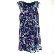Anthropologie Ella Moss Sz M Silk Dress Ruffles Blue Purple Abstract Cap Sleeve
