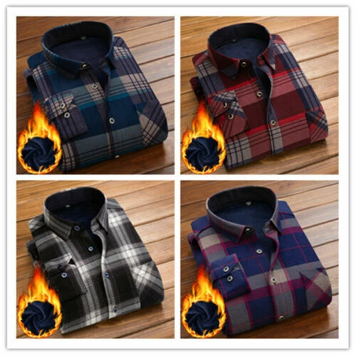 Herren Dick warm Hemd Kariert Thermo Gefüttert Jacke Flanell Fleece Sweatshirt- - Bild 1 von 18