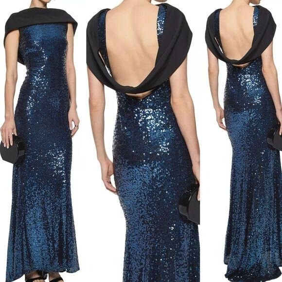 badgley mischka navy sequin dress Badgley Mischka Women's Sequin Asymmetrical Wrap Gown In Navy