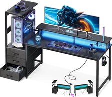 59 Inch Gaming Desk with USB Charging Ports & LED Light - Reversible Computer De