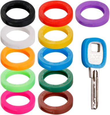 12-Count Rubber Color Soft Key Top Cover Topper Caps ID Marker Case Keyring Tags