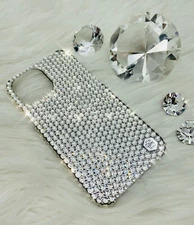 For iPhone 13 Clear Crystal Diamond Bling Back Case w/ Swarovski Crystals 24ss