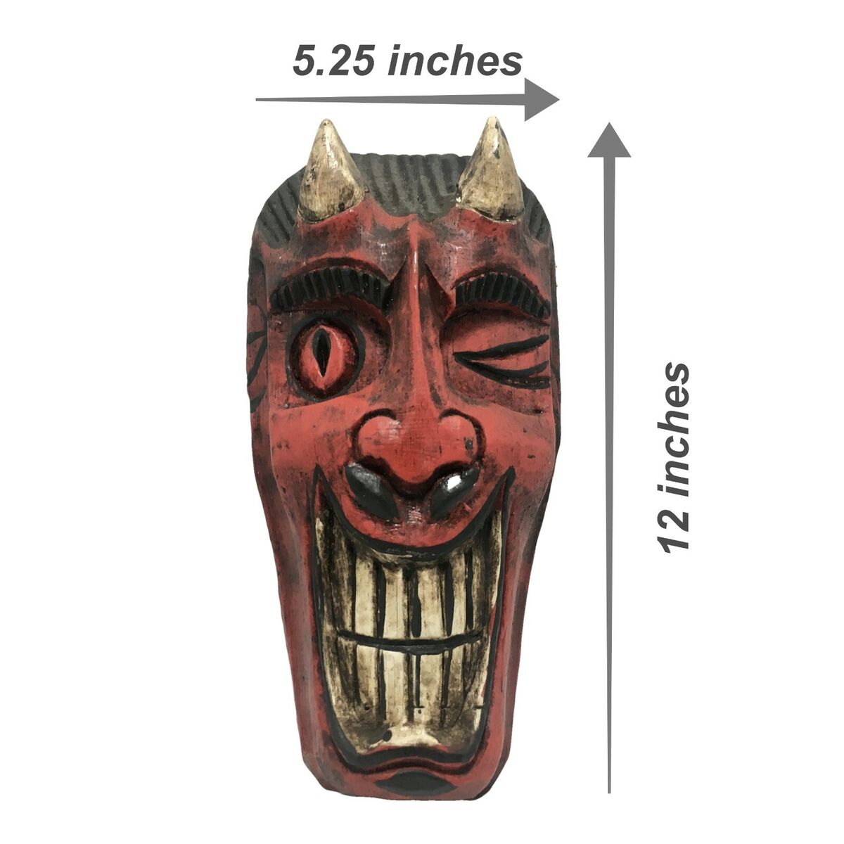 Demon Devil Satan Wood Mask Red Funny Horror Scary Halloween ...