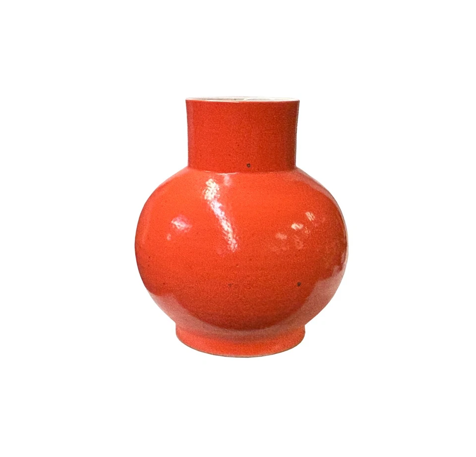 Bright Orange Glaze Large Bulb Shape Pottery Ceramic Pot Vase JK240 - Image 2 of 4