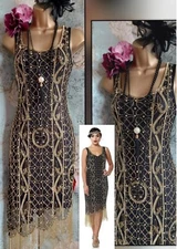 Gatsbylady black gold isabella lace beaded 20s flapper evening gatsby dress 16