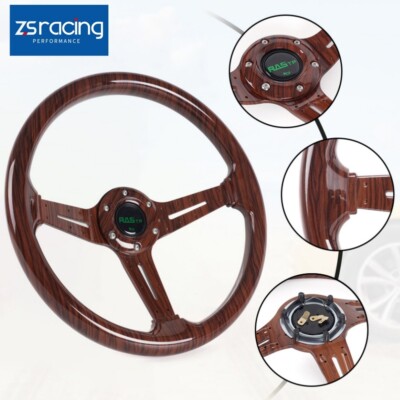 14  6 Bolt Universal Racing Steering Wheel Dark Wood Grain Drifting Deep Dish