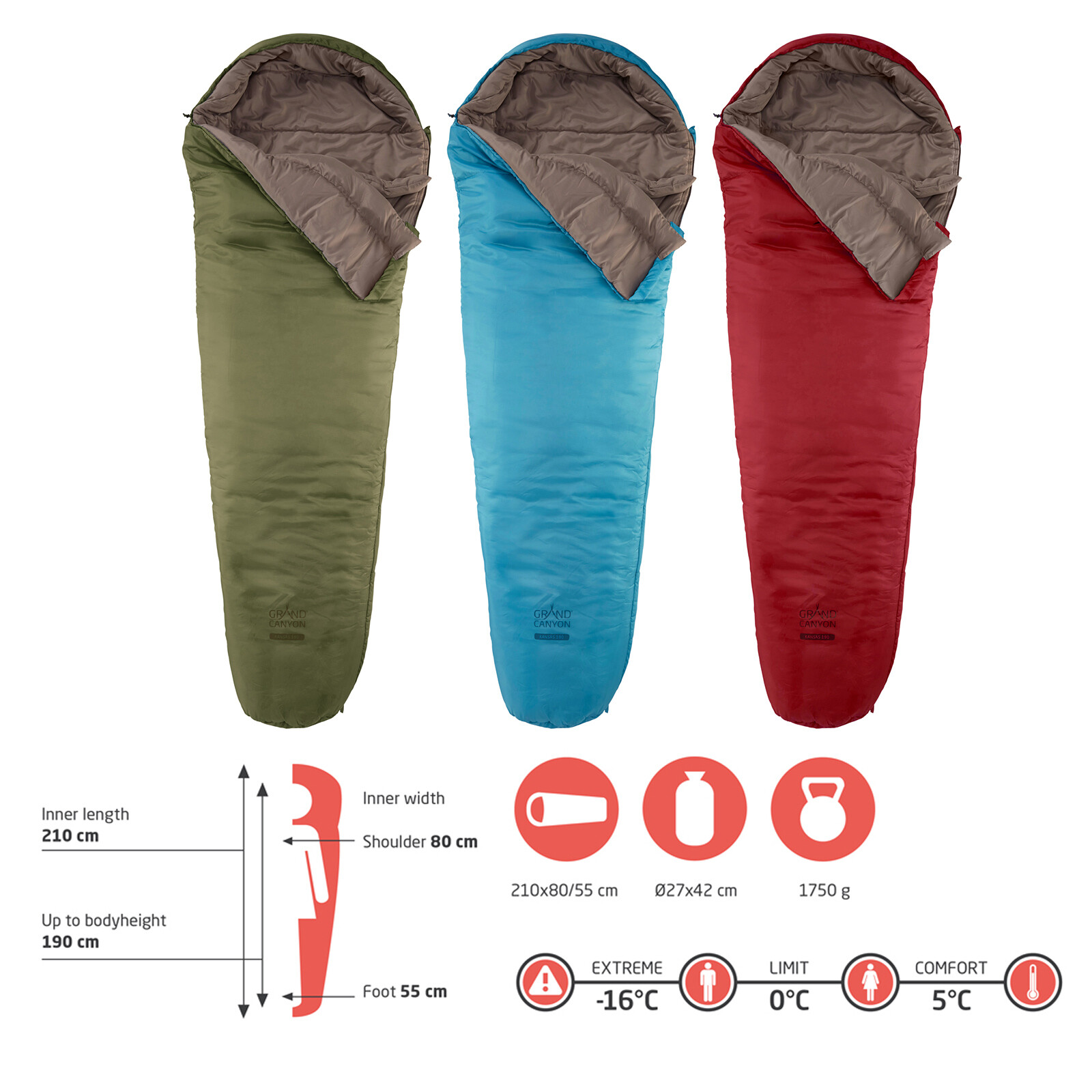 Thumbnail - Winter Mumien Schlafsack 3 Jahreszeiten Lang Grand Canyon Kansas 190