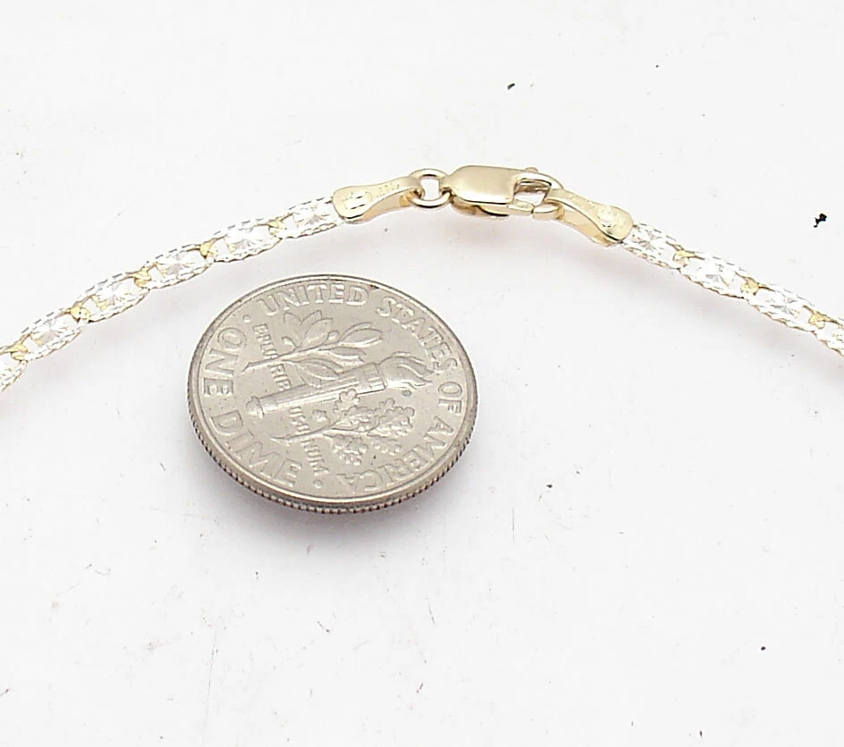 Diamond Cut Valentino Chain Ankle Bracelet Anklet Real Solid 10K Two-Tone Gold - Image 4 of 4