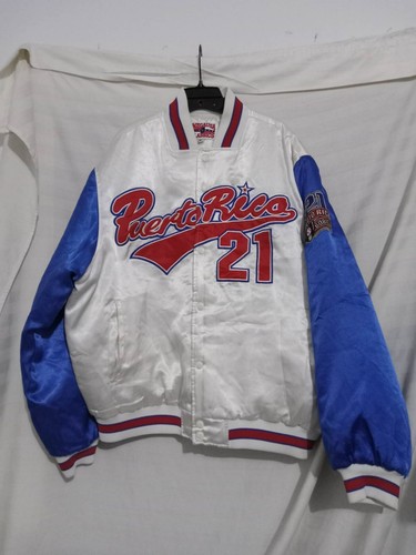 Vintage MegaUSA Classics Puerto Rico #21 Boricua Embroidered Satin Jacket (BBQ8)