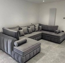 Luxury Lilly U Shape Corner Sofa | Full Back Fabric Sofa |Dark Grey