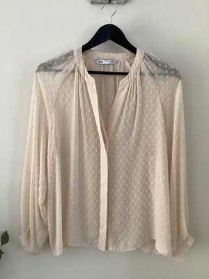 Zara beige strukturierte Bluse, UK Größe S, guter Zustand