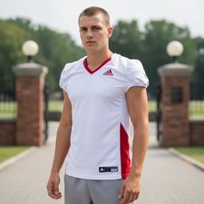 Adidas A1 Stock Maglia Calcio Uomo Large Bianco Rosso Scollo a V Nuova con etichette