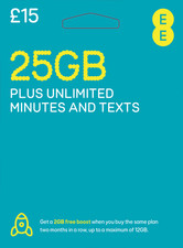 NEW EE Pay As You Go SIM Card - Unlimited PAYG - 15 Bundle lasts 30 Days