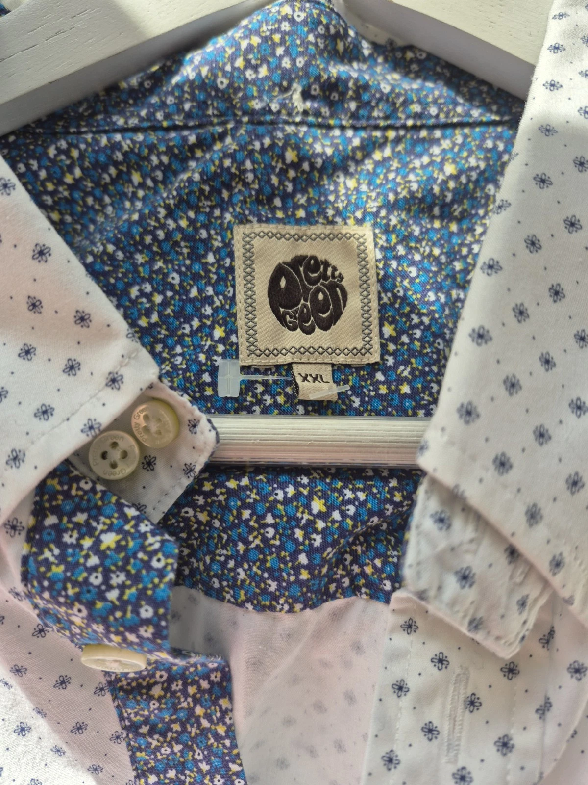 Men's Pretty Green Cotton shirt size XXL White Print