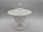 Vintage Indiana Open Lace Milk Glass Harvest Grape Footed Compote & Lid  L6